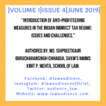 INTRODUCTION OF ANTI-PROFITEERING MEASURES IN THE INDIAN INDIRECT TAX REGIME: ISSUES AND CHALLENGES.