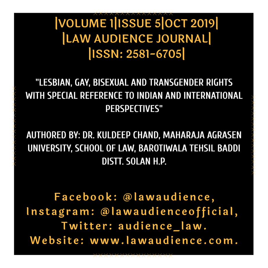 You are currently viewing LESBIAN, GAY, BISEXUAL AND TRANSGENDER RIGHTS WITH SPECIAL REFERENCE TO INDIAN AND INTERNATIONAL PERSPECTIVES