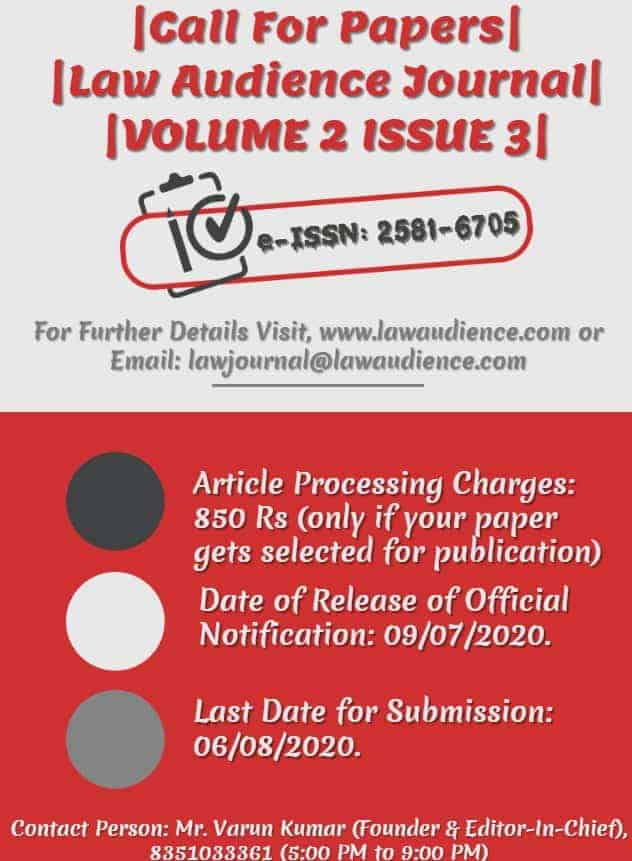 You are currently viewing CALL FOR PAPERS: LAW AUDIENCE JOURNAL: VOLUME 2 & ISSUE 3 2020