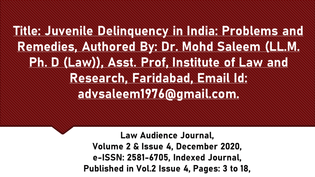 juvenile delinquency in india research paper