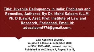 Read more about the article Juvenile Delinquency in India: Problems and Remedies