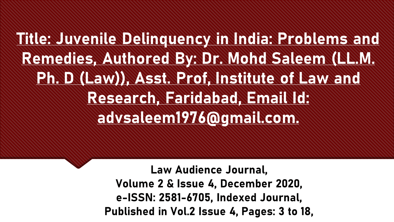 You are currently viewing Juvenile Delinquency in India: Problems and Remedies