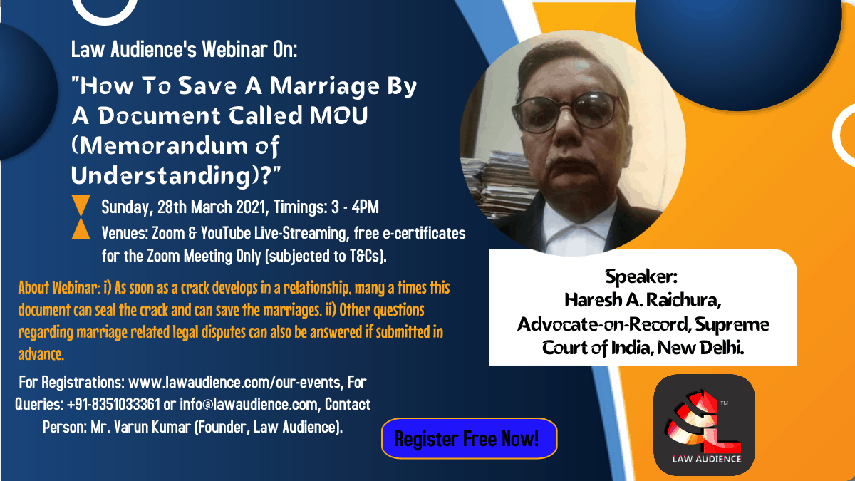 You are currently viewing Law Audience’s Webinar on How to Save A Marriage by A Document Called MOU (Memorandum of Understanding)?