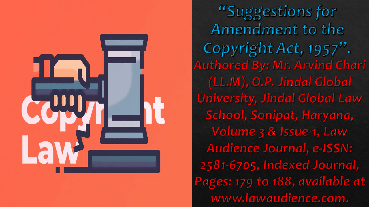 You are currently viewing Suggestions for Amendment to the Copyright Act, 1957
