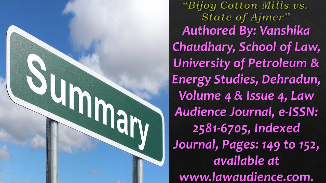 Read more about the article Bijoy Cotton Mills vs. State of Ajmer