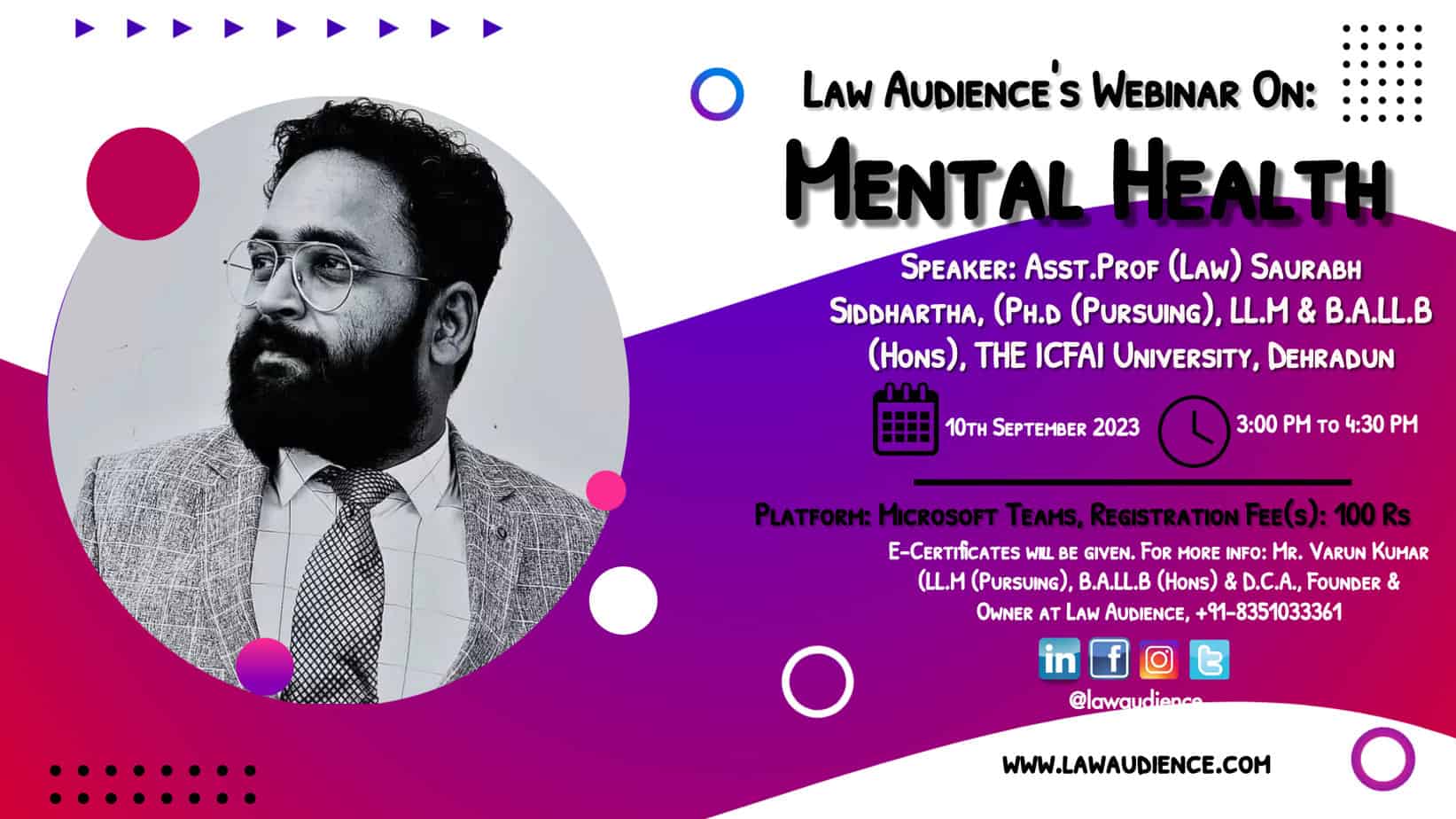 Read more about the article Law Audience’s Webinar on Mental Health