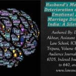 Husband’s Mental Health Deterioration and Endured Emotional Abuse on Marriage Dissolution in India: A Silent Collapse